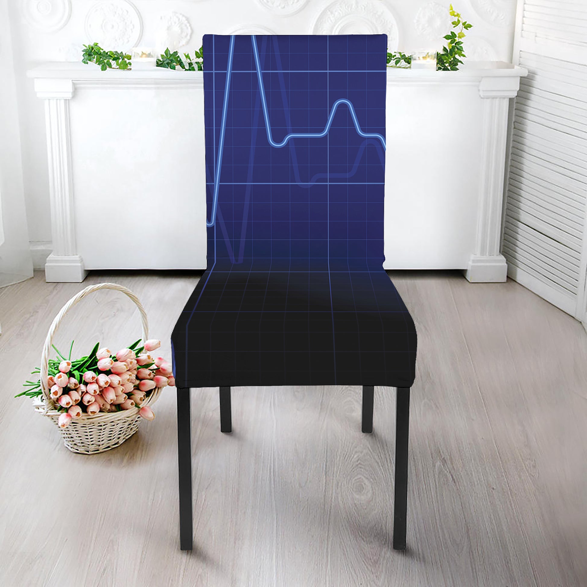 Blue Heartbeat Print Dining Chair Slipcover