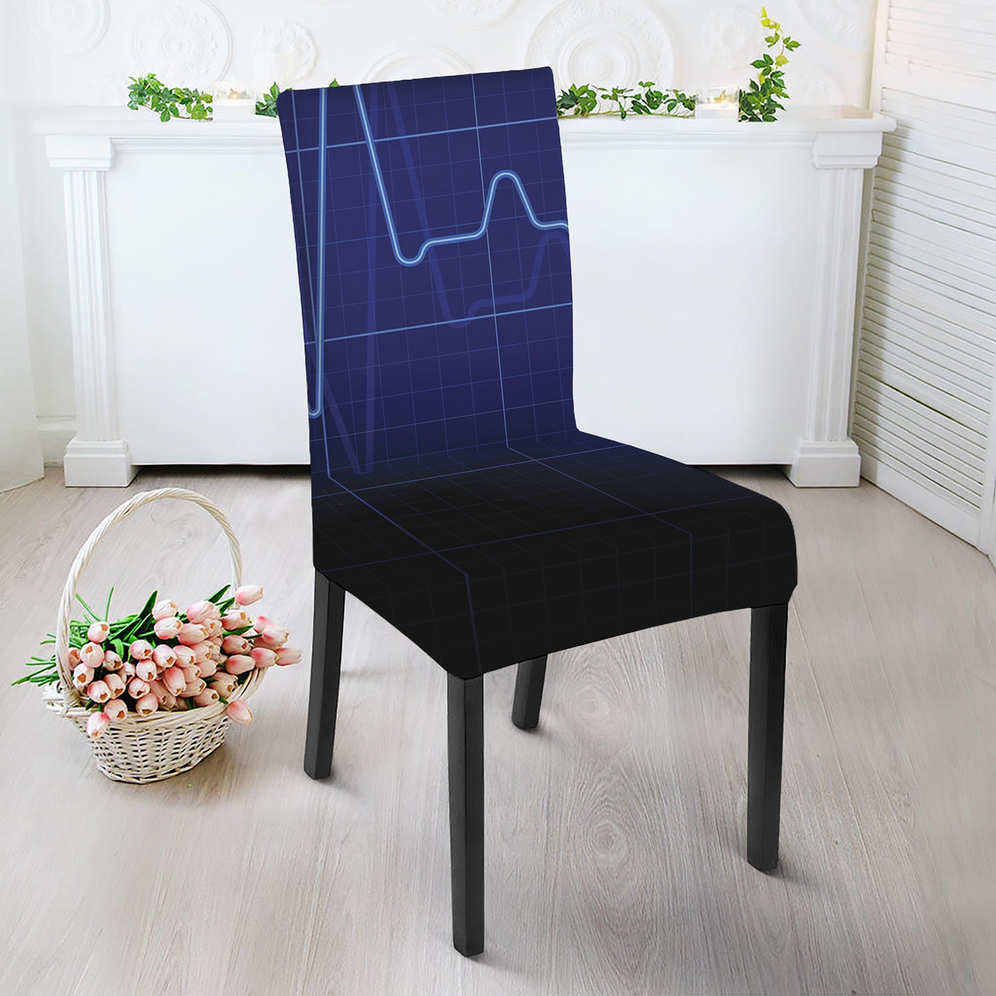 Blue Heartbeat Print Dining Chair Slipcover