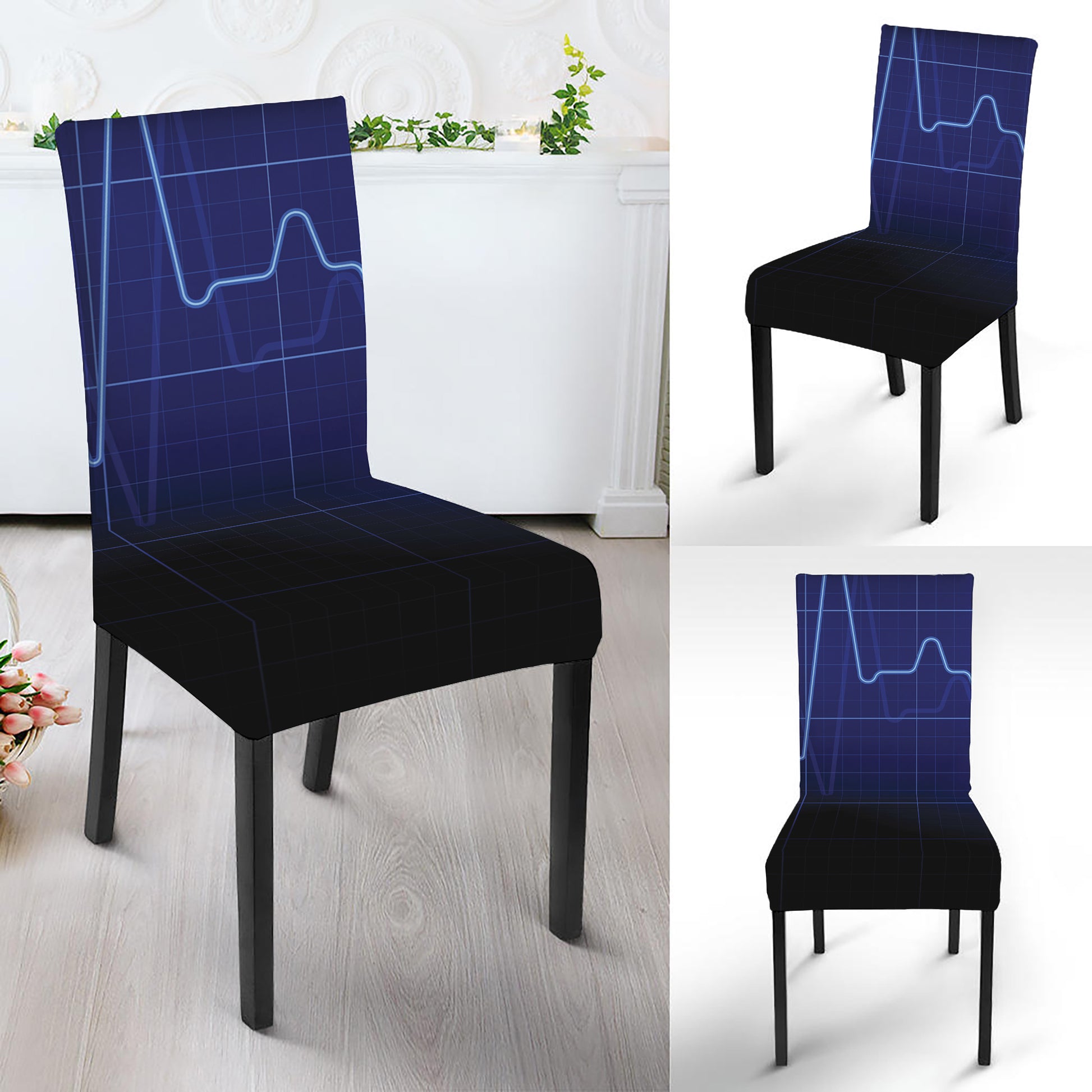 Blue Heartbeat Print Dining Chair Slipcover