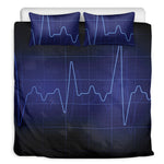 Blue Heartbeat Print Duvet Cover Bedding Set