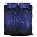 Blue Heartbeat Print Duvet Cover Bedding Set