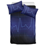 Blue Heartbeat Print Duvet Cover Bedding Set