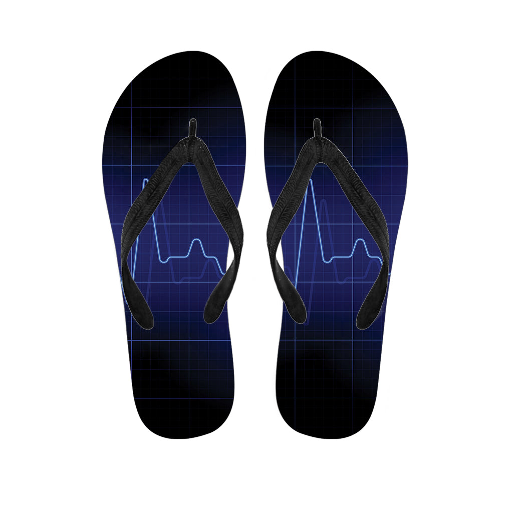 Blue Heartbeat Print Flip Flops