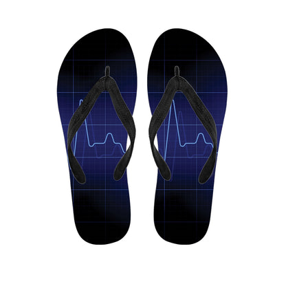 Blue Heartbeat Print Flip Flops