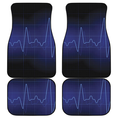 Blue Heartbeat Print Front and Back Car Floor Mats