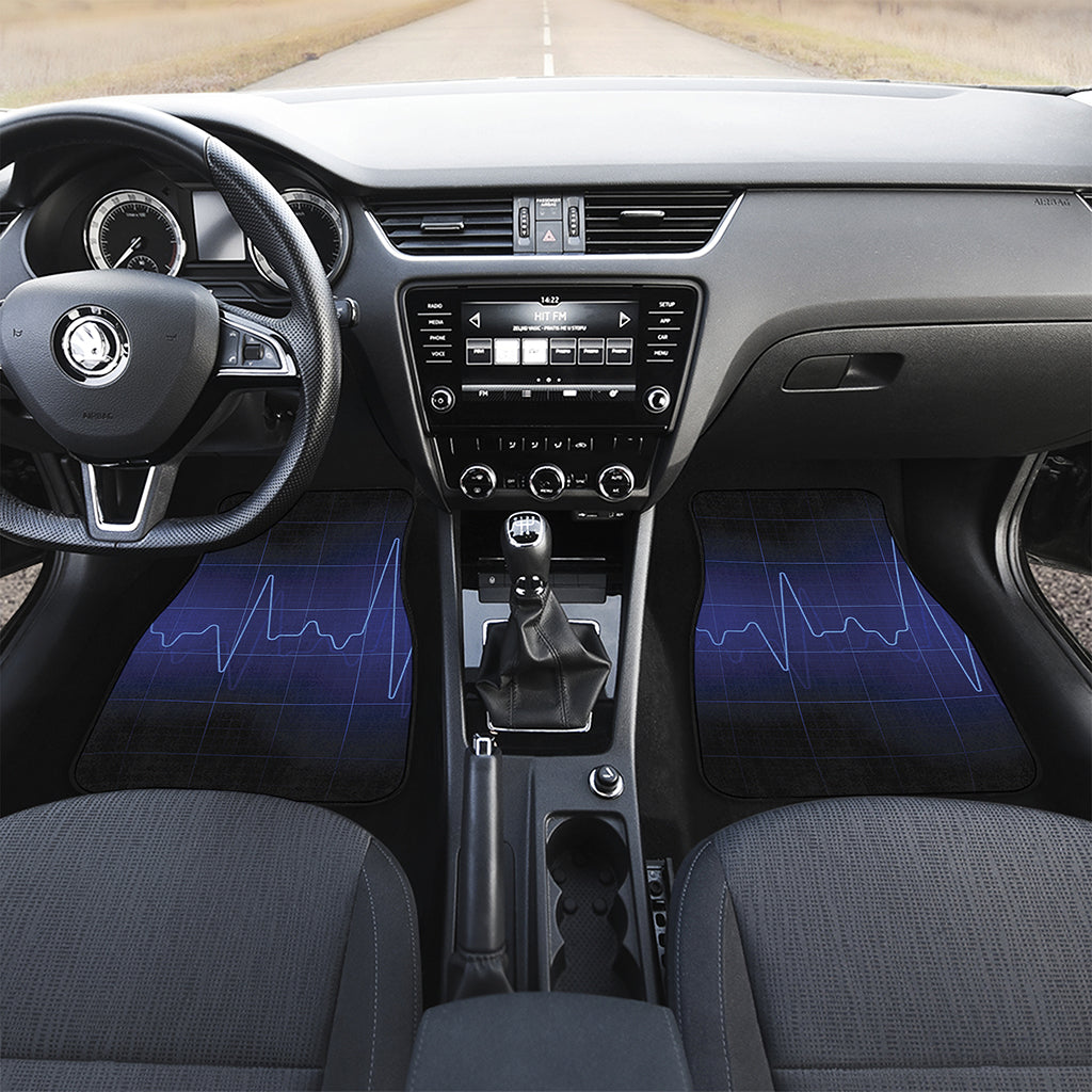 Blue Heartbeat Print Front and Back Car Floor Mats