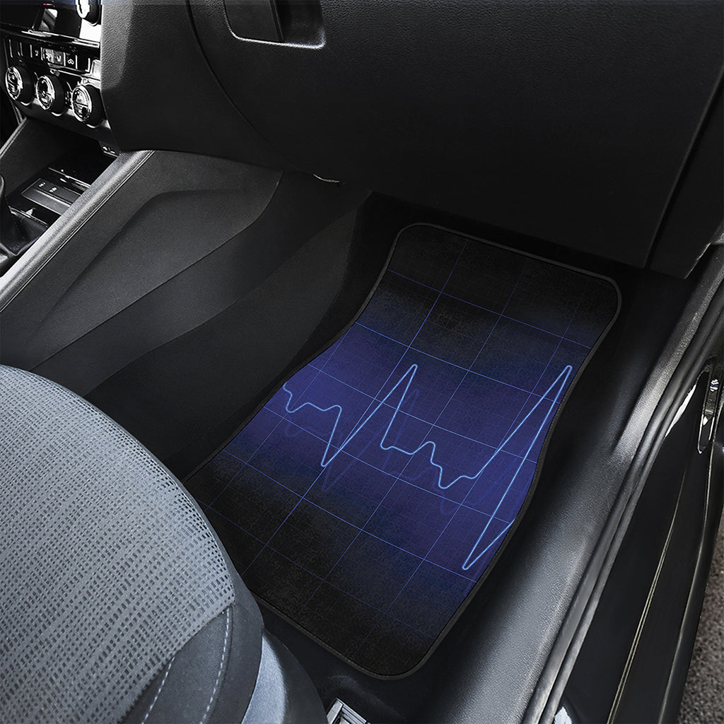 Blue Heartbeat Print Front and Back Car Floor Mats