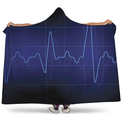 Blue Heartbeat Print Hooded Blanket