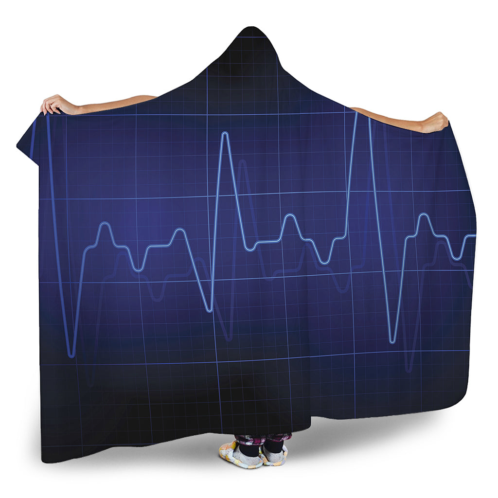 Blue Heartbeat Print Hooded Blanket