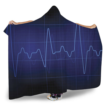 Blue Heartbeat Print Hooded Blanket