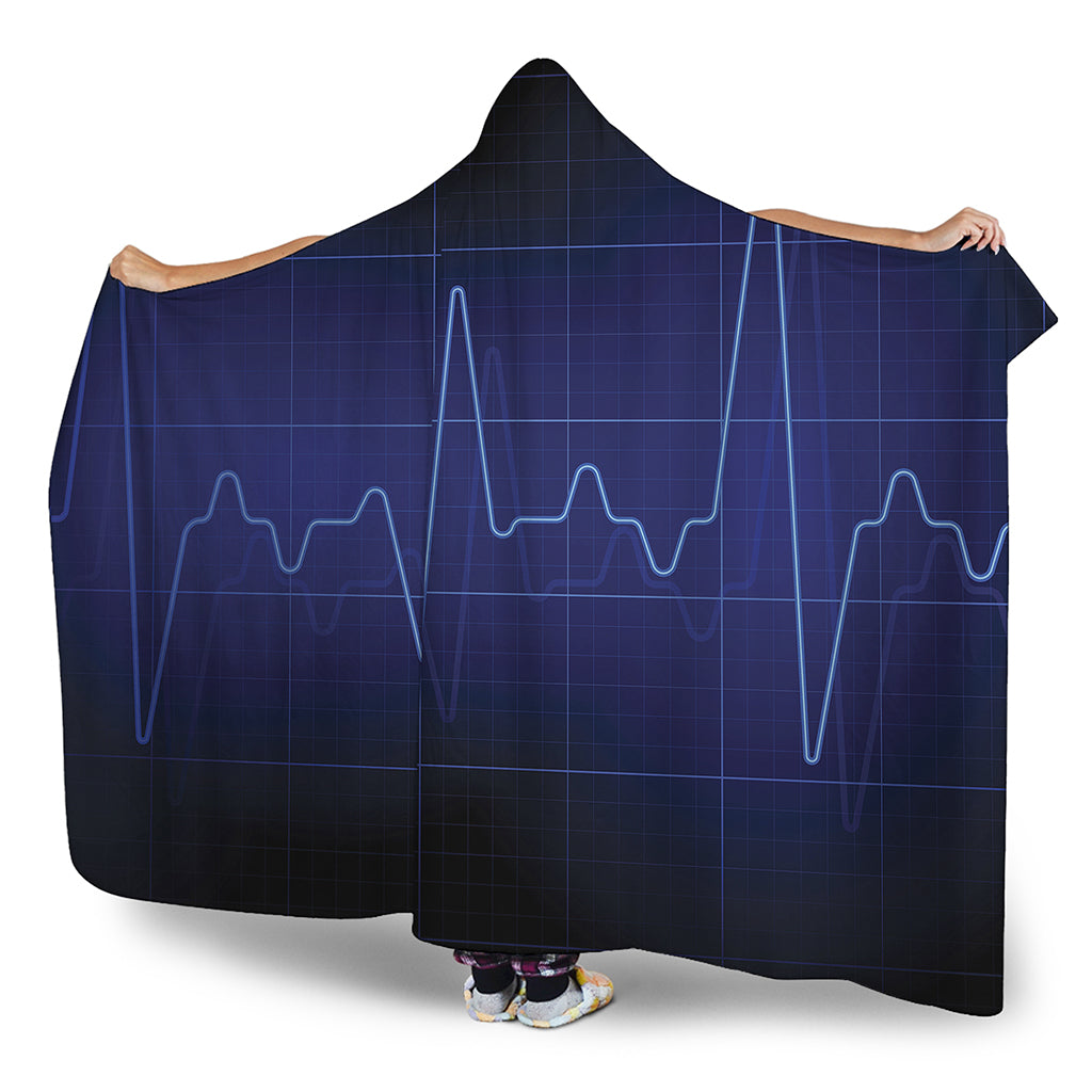 Blue Heartbeat Print Hooded Blanket