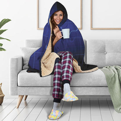 Blue Heartbeat Print Hooded Blanket