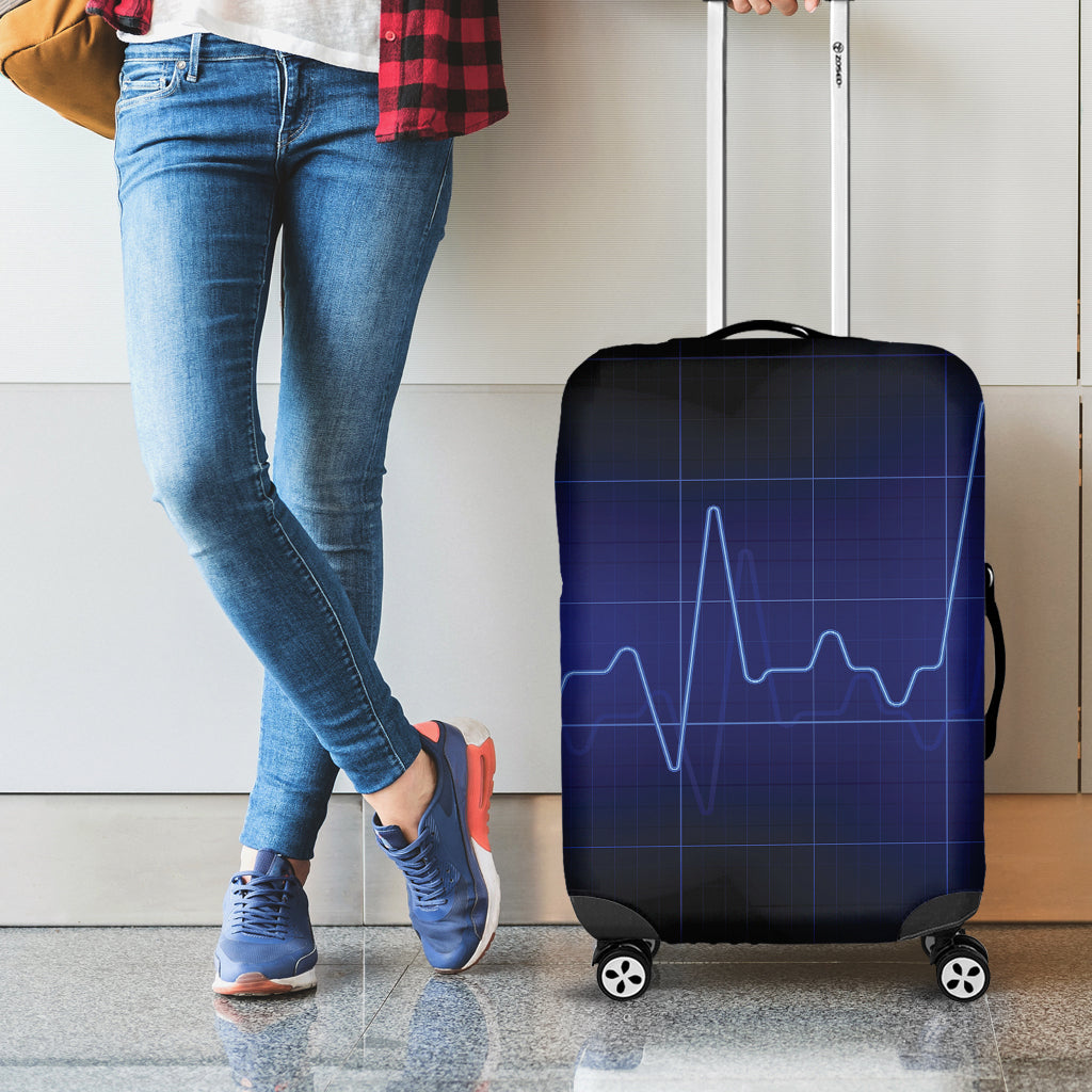 Blue Heartbeat Print Luggage Cover