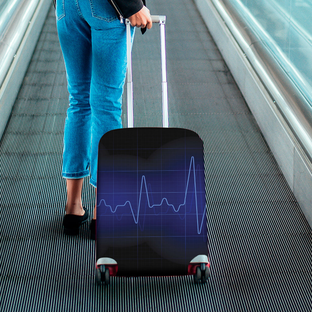 Blue Heartbeat Print Luggage Cover