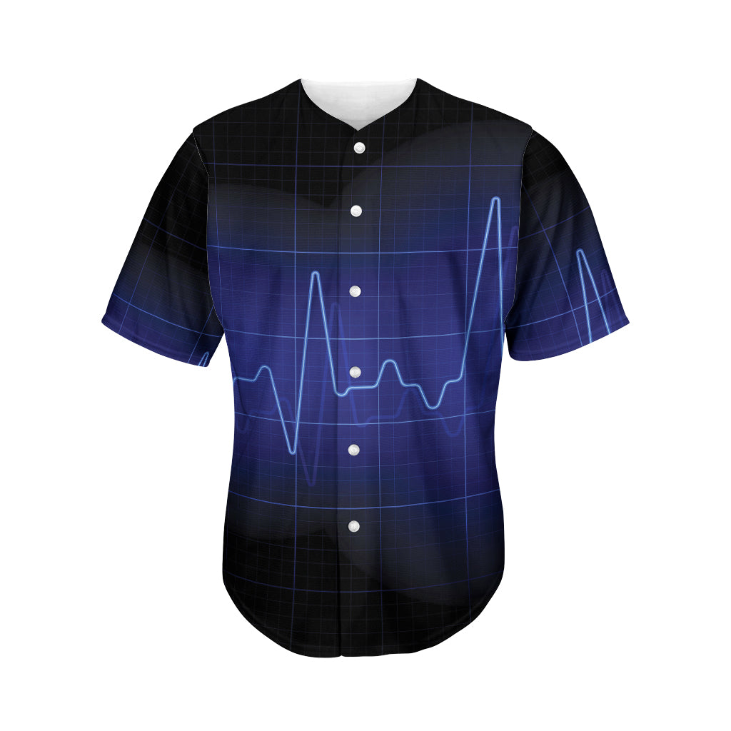 Blue Heartbeat Print Men's Baseball Jersey