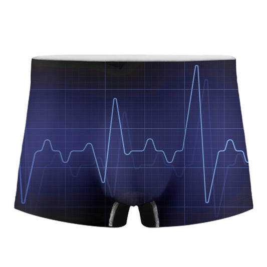 Blue Heartbeat Print Men's Boxer Briefs