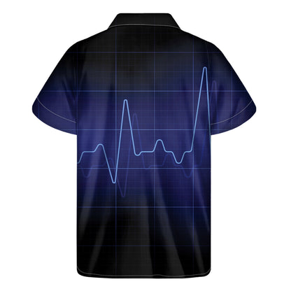 Blue Heartbeat Print Men's Short Sleeve Shirt