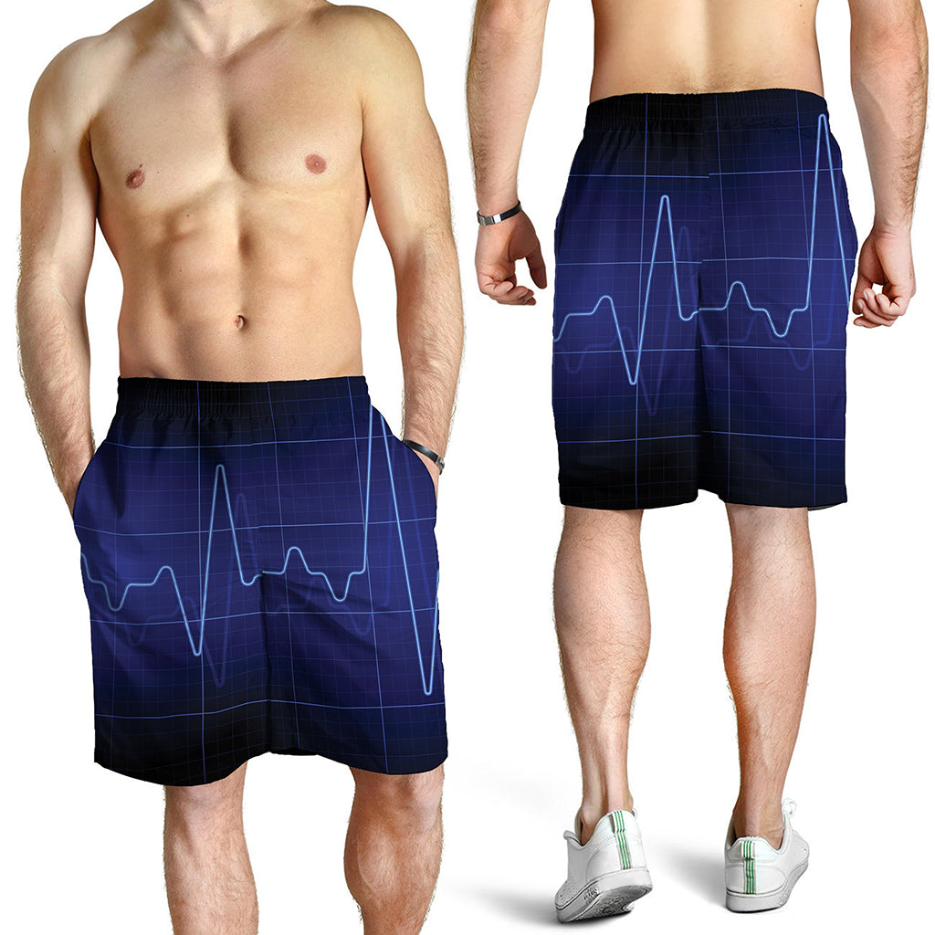 Blue Heartbeat Print Men's Shorts