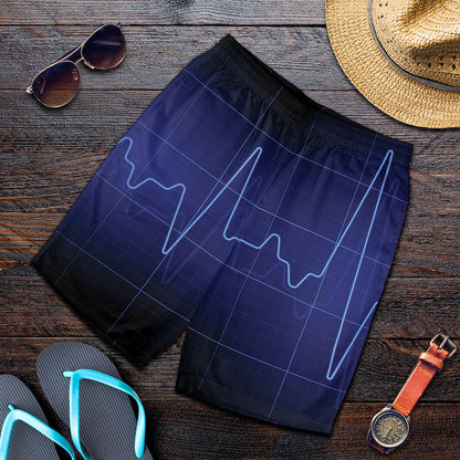Blue Heartbeat Print Men's Shorts