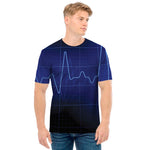 Blue Heartbeat Print Men's T-Shirt