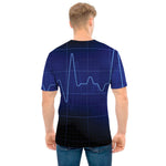 Blue Heartbeat Print Men's T-Shirt
