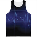 Blue Heartbeat Print Men's Tank Top