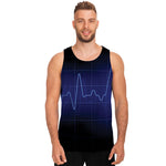 Blue Heartbeat Print Men's Tank Top