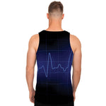Blue Heartbeat Print Men's Tank Top