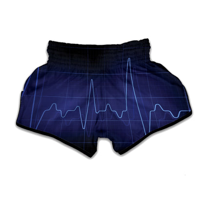 Blue Heartbeat Print Muay Thai Boxing Shorts