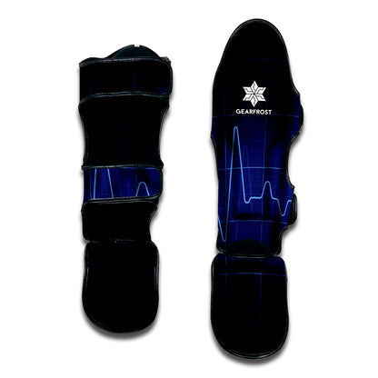 Blue Heartbeat Print Muay Thai Shin Guard