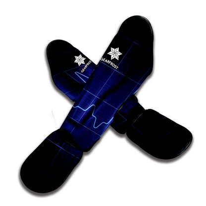 Blue Heartbeat Print Muay Thai Shin Guard