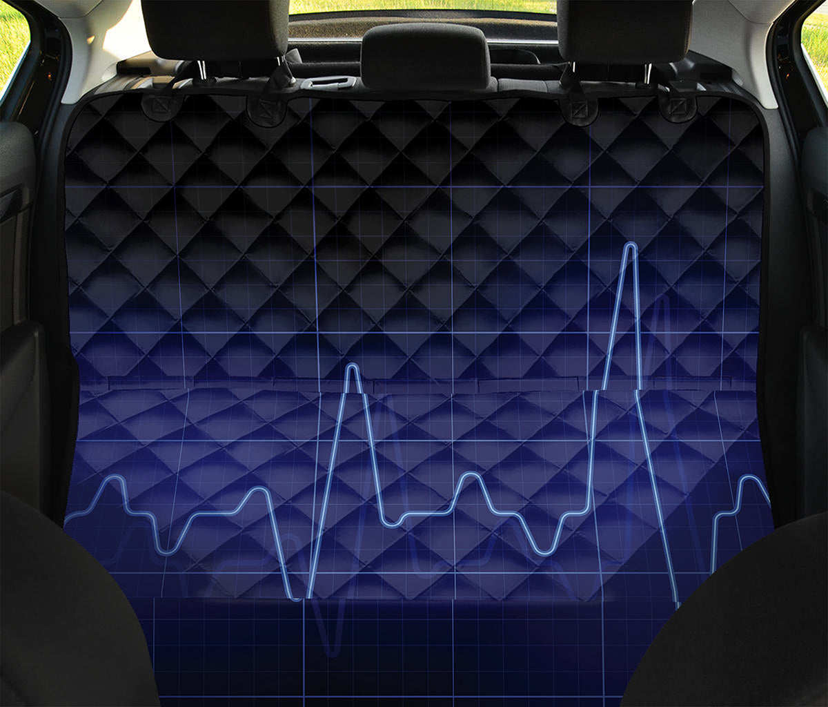 Blue Heartbeat Print Pet Car Back Seat Cover
