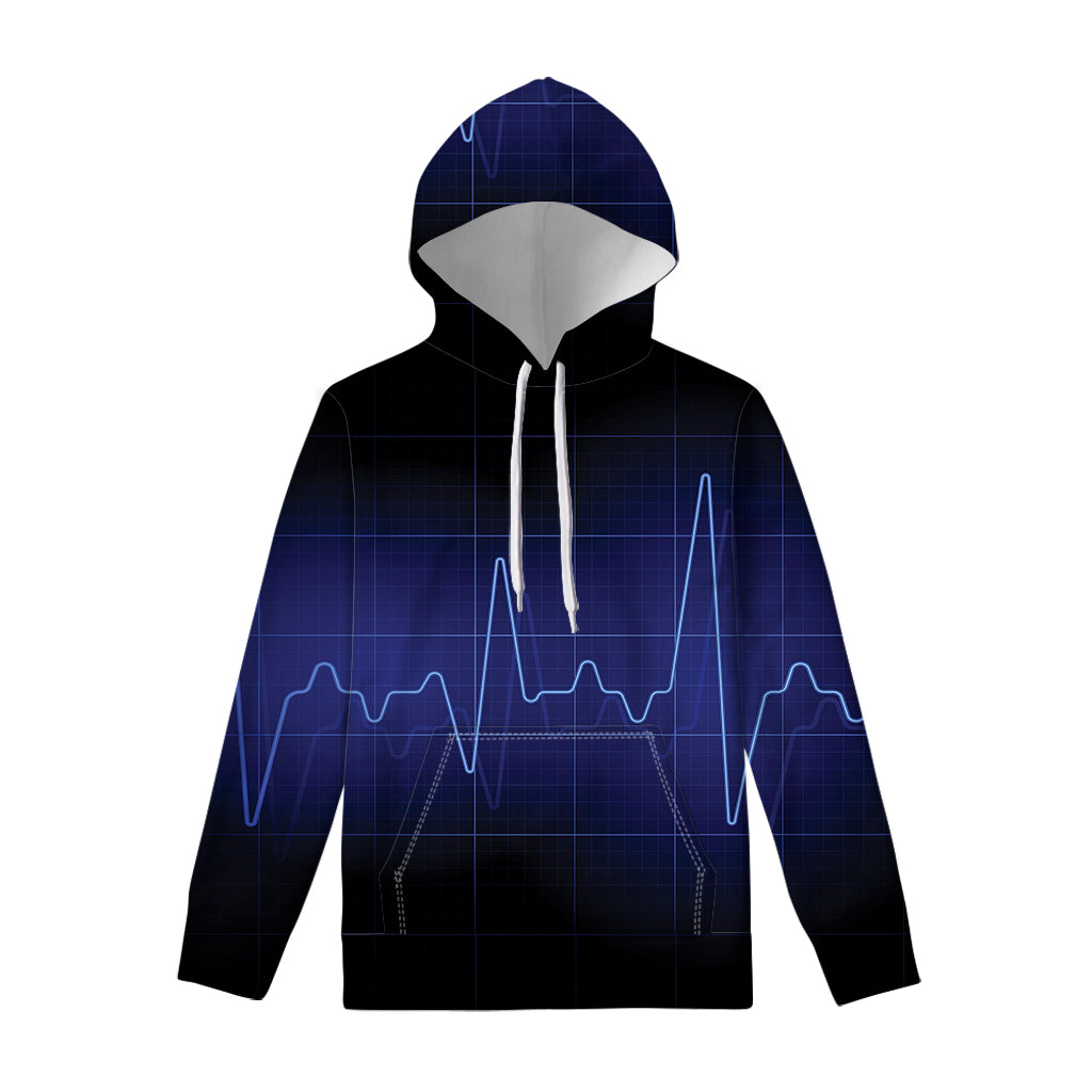 Blue Heartbeat Print Pullover Hoodie