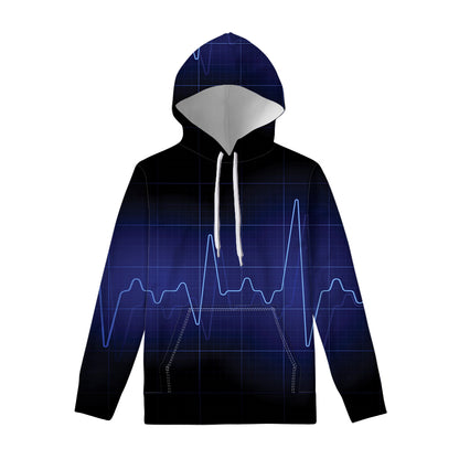 Blue Heartbeat Print Pullover Hoodie
