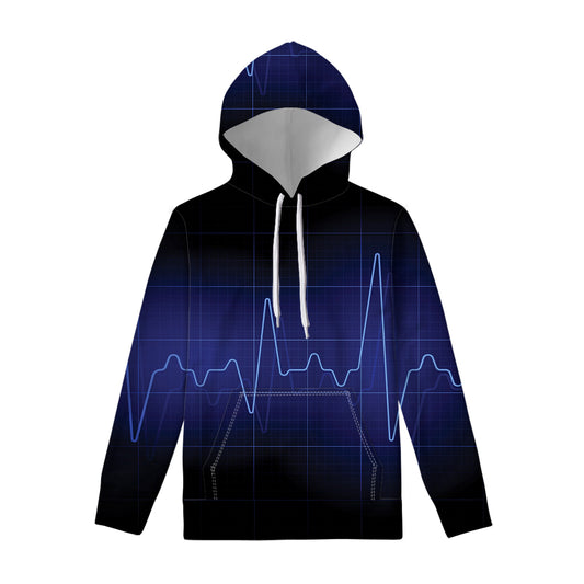 Blue Heartbeat Print Pullover Hoodie