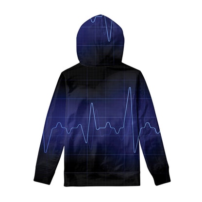 Blue Heartbeat Print Pullover Hoodie