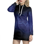 Blue Heartbeat Print Pullover Hoodie Dress