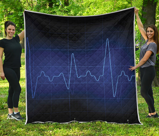 Blue Heartbeat Print Quilt