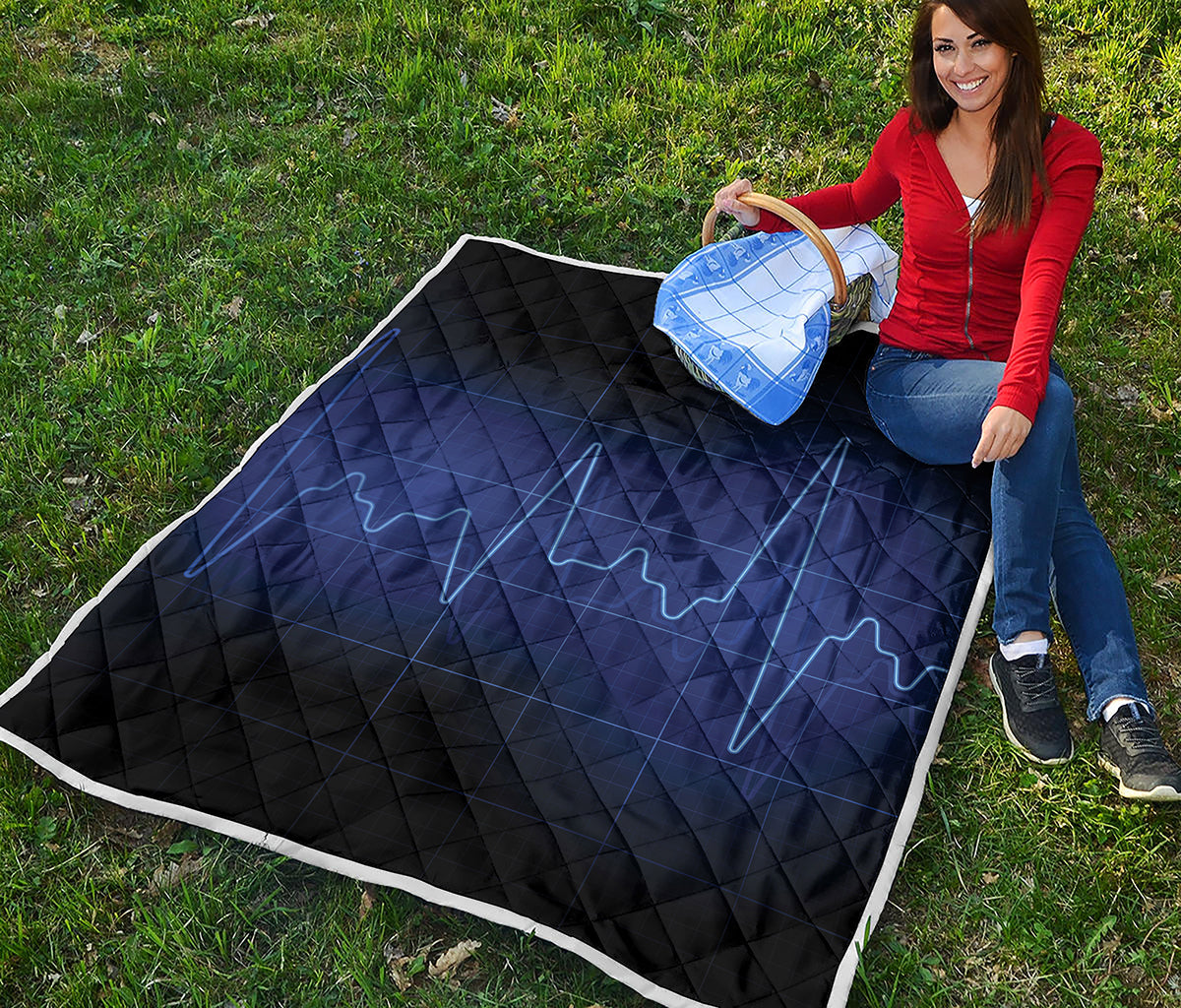 Blue Heartbeat Print Quilt
