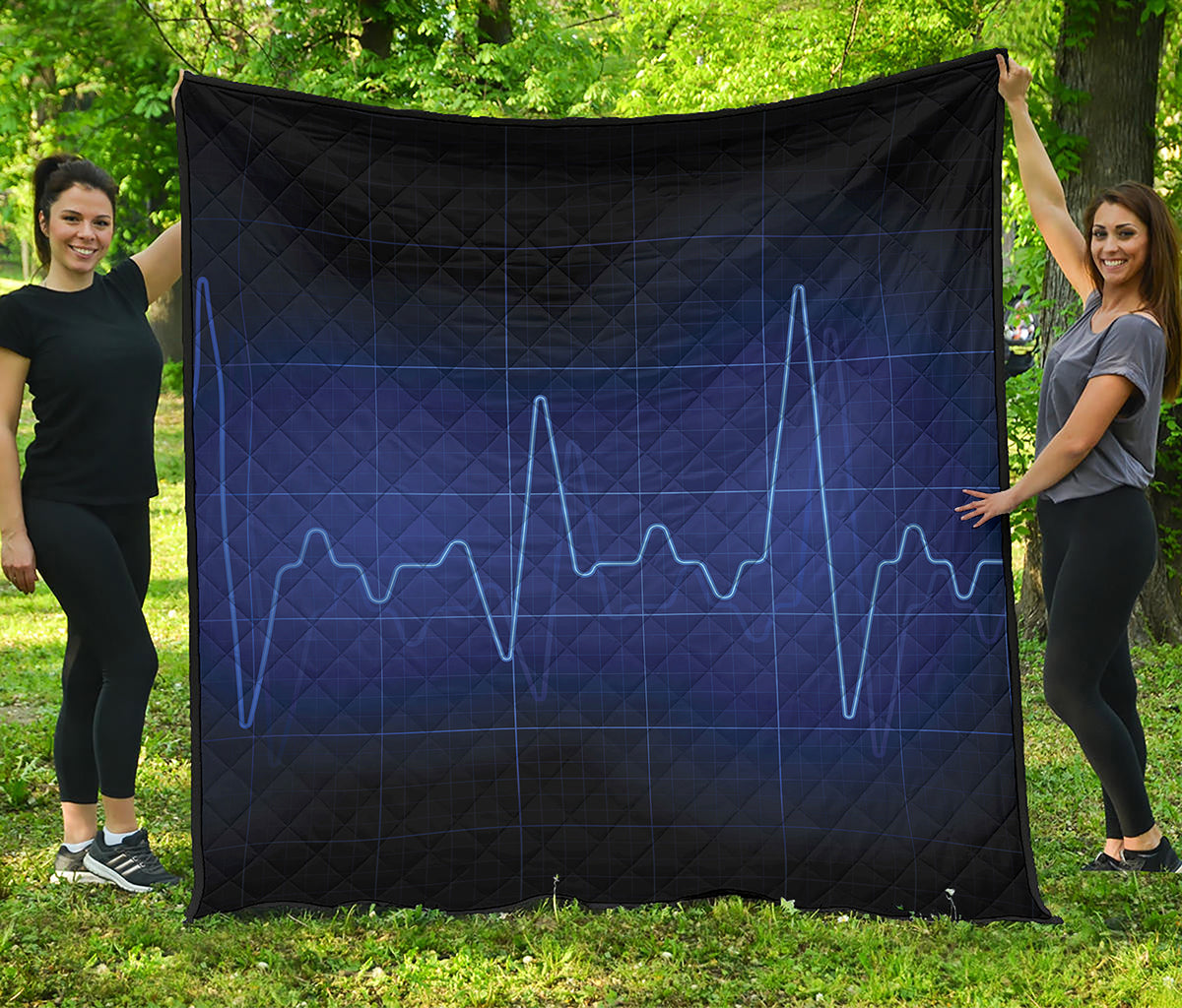 Blue Heartbeat Print Quilt