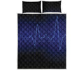 Blue Heartbeat Print Quilt Bed Set