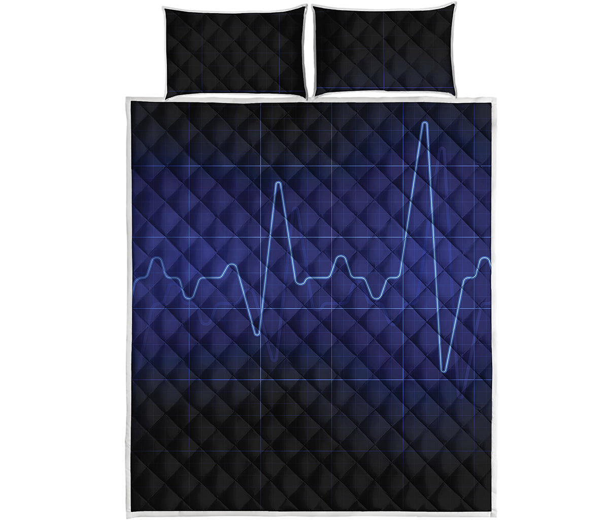 Blue Heartbeat Print Quilt Bed Set