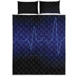 Blue Heartbeat Print Quilt Bed Set