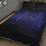 Blue Heartbeat Print Quilt Bed Set