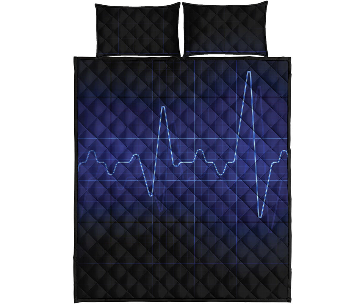 Blue Heartbeat Print Quilt Bed Set
