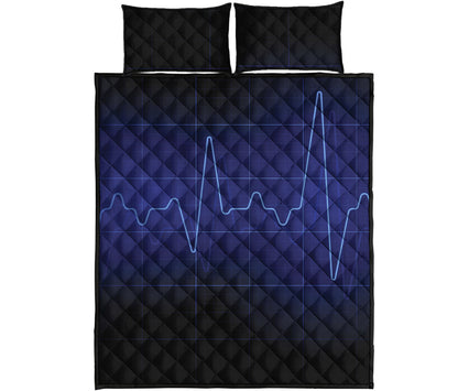 Blue Heartbeat Print Quilt Bed Set