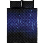 Blue Heartbeat Print Quilt Bed Set