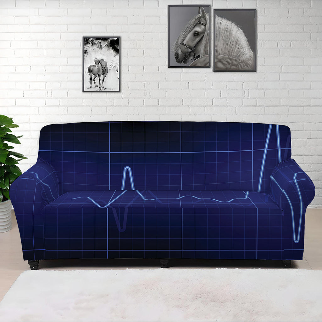 Blue Heartbeat Print Sofa Cover