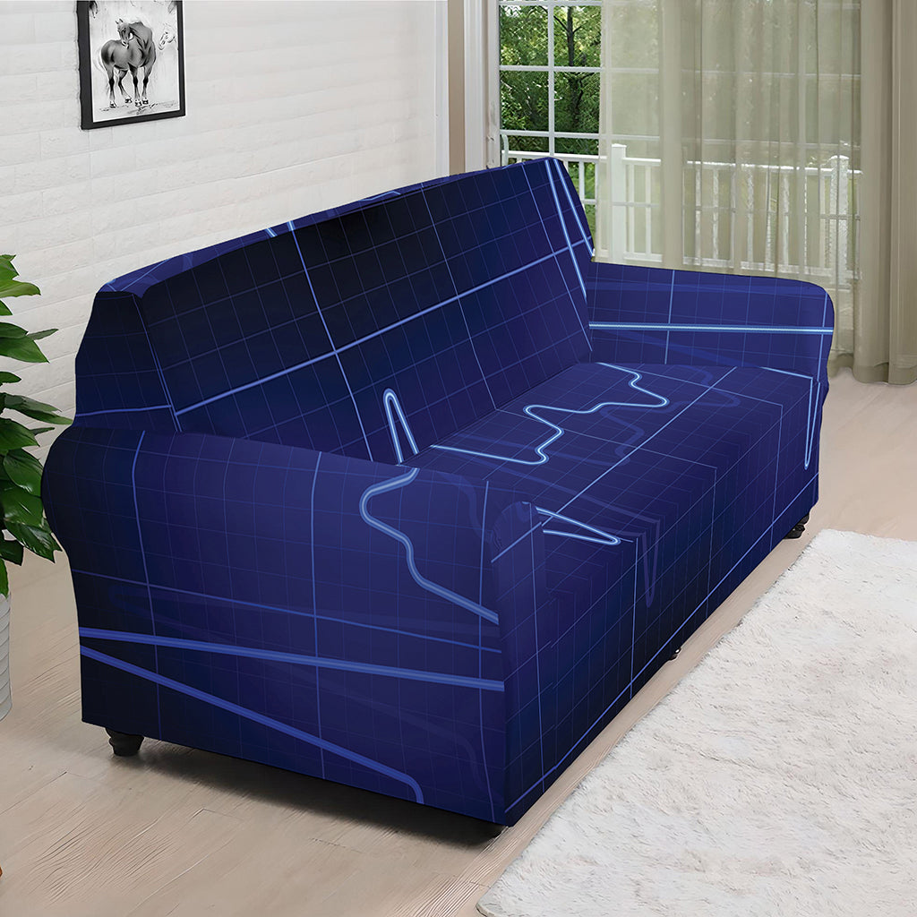 Blue Heartbeat Print Sofa Cover
