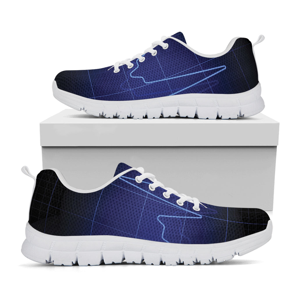 Blue Heartbeat Print White Sneakers